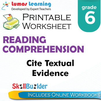Preview of Cite Textual Evidence Printable Worksheet, Grade 6