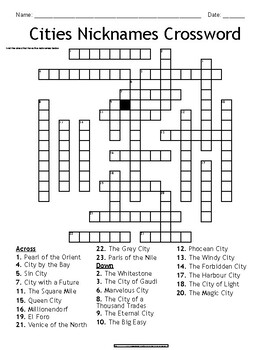 Cities Nicknames Crossword Cities Nicknames Puzzles TPT