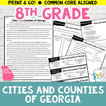 Preview of Cities and Counties in Georgia - Social Studies Reading SS8CG6 SS8CG6a GSE