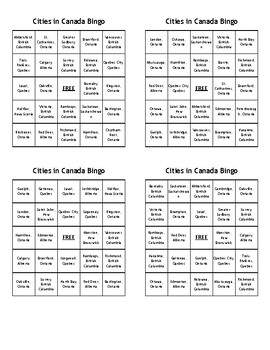 Preview of Cities in Canada Bingo - (80) Different Cards - Just Print, Cut, and Play!