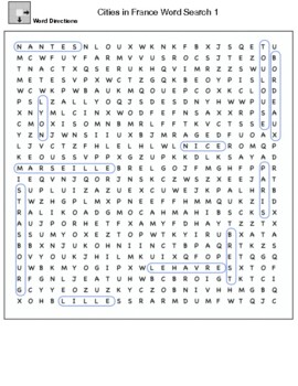Cities in France Map Crossword and Word Search by Northeast Education