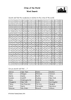 Cities of the World - Word Search (PDF) by The British Travelling Teacher
