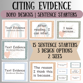 Preview of Citing Evidence Posters | Sentence Starters | Boho Neutral | Rainbow Design