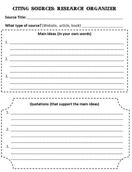 Preview of Citing Sources: A Research Organizer for Upper Elementary-Middle