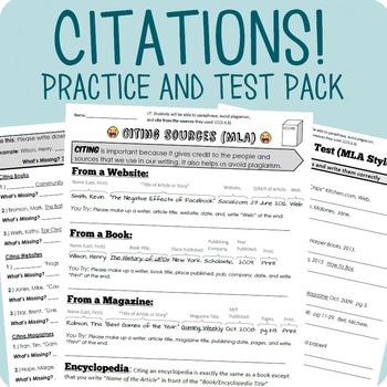 Preview of Citing Sources Packet: MLA Style 8th Ed. + Test (Distance Learning Enabled!)