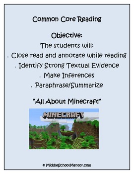 Preview of Citing Text, Annotating, Inference, Paraphrase: Entire Unit: All About Minecraft