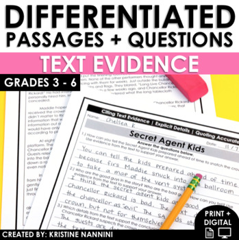 Preview of Citing Text Evidence Leveled Reading Passages with Comprehension Short Stories