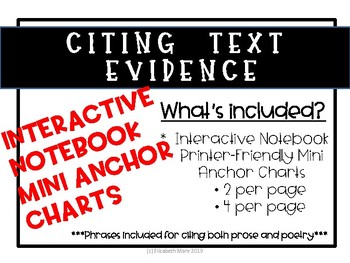 Preview of Citing Text Evidence Sentence Starters Interactive Notebook Mini Anchor Charts