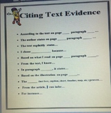 Citing Text Evidence Sentence Starters - anchor chart & st