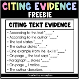 Citing Text Evidence Sentence Stem Poster