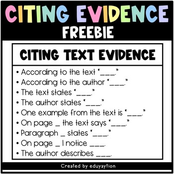 Preview of Citing Text Evidence Sentence Stem Poster