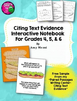 Preview of Citing Text Evidence in Essay Writing Interactive Notebook Freebie