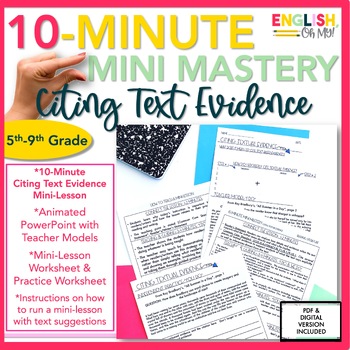Preview of Citing Text Evidence Mini-Lesson, PowerPoint