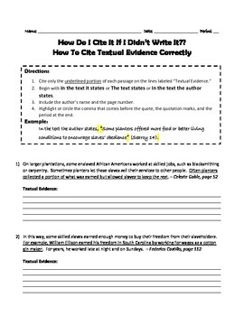6th grade citing textual evidence worksheet
