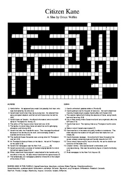Citizen Kane Crossword Puzzle by M Walsh TPT