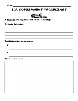 Citizen - Vocabulary Terms UDL Worksheet (. Government) | TPT