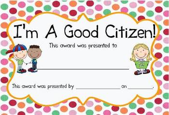 Citizen and Community Vocab Sign and Good Citizen Award by Teaching Kids 1st