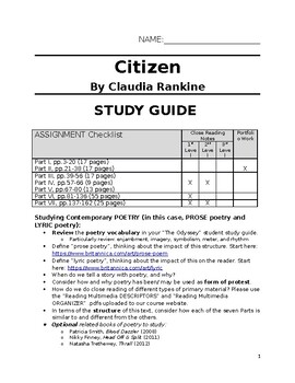 Preview of Citizen (by C. Rankine) Study Guide for IB English A: Literature new curriculum