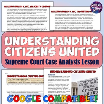 Preview of Citizens United Supreme Court Case Analysis Lesson