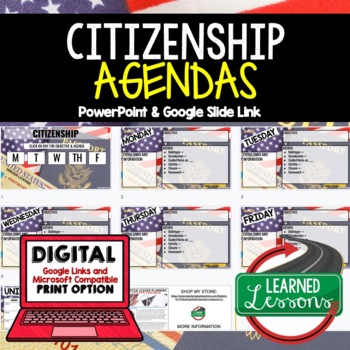 Preview of Citizenship Agenda PowerPoint & Google Slides Civics Agenda
