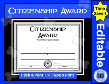 Preview of Citizenship Award Certificate - Editable