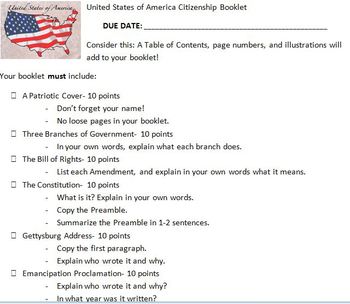 Preview of Citizenship Booklet Rubric