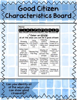 Preview of Citizenship Characteristics Board