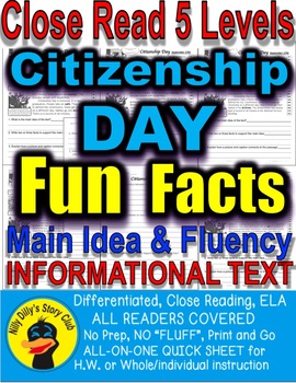 Preview of Citizenship Day Fun Facts Differentiated Leveled Passages, TDQs, Fluency, & More