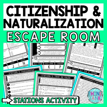 Preview of Citizenship Escape Room Stations - Reading Comprehension Activity