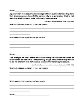 Preview of Citizenship Quote Analysis Worksheet