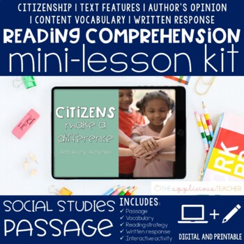 Preview of Citizenship Reading Comprehension Mini Lesson Print + Digital