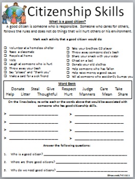 Citizenship Skills Worksheet by Empowered By THEM | TpT