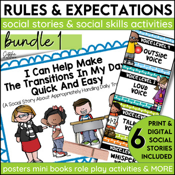 Preview of Social Stories Classroom Rules & Expectations Bundle 1 Posters Activities Games