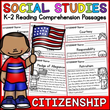Preview of Citizenship Social Studies Reading Comprehension Passages K-2