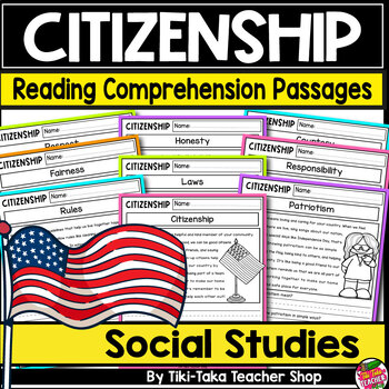 Preview of Citizenship Social Studies Reading Comprehension Passages K-2 + Answers