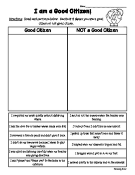 Good Citizenship Worksheets Teaching Resources | TPT