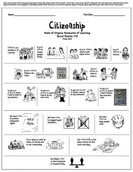 Preview of Citizenship Study Guide for First Grade