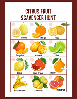 Preview of Citrus Fruits Scavenger Hunt | Fruit Activity for Kids | Digital Download