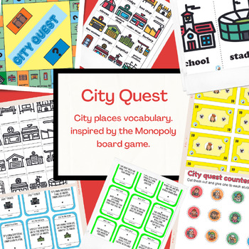 Preview of City Quest board game and vocabulary pack.