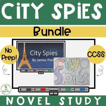 Preview of City Spies Novel Study PP & FCF Coloring Sheets Bundle Reading Comprehension