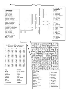 Preview of City Vocabulary Puzzles Practice - Realidades