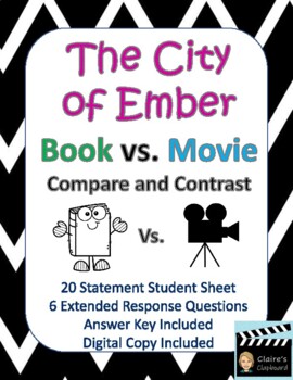 Preview of The City of Ember Book vs. Movie Compare and Contrast - Digital Copy Too