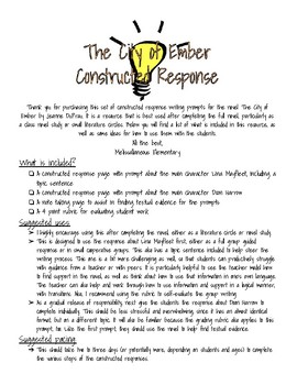 City Of Ember Constructed Response Writing Activities With Rubric And Note Page