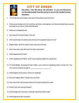 Preview of City of Ember Guided Viewing Movie Questions