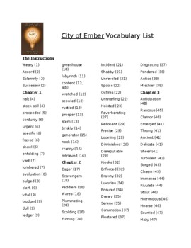 Preview of City of Ember Vocabulary List