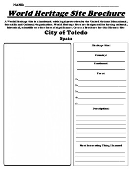 Preview of City of Toledo (Spain) World Heritage Site Worksheet