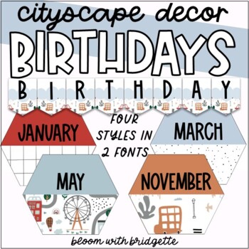 Preview of Cityscape Neutral Classroom Decor - Birthday Display