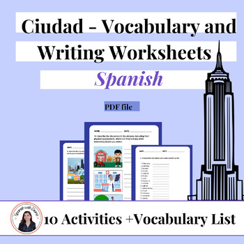 Preview of La Ciudad City - Spanish Vocabulary and Writing Worksheets