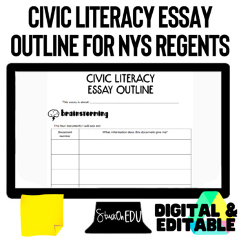 Preview of New York State Regents Exam Writing Practice Civic Literacy Essay Outline