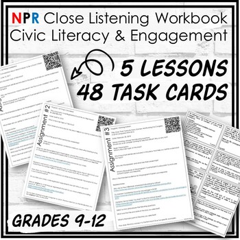 Preview of Civic Literacy & Engagement Workbook (5 Close Listening Lessons & 48 Task Cards)